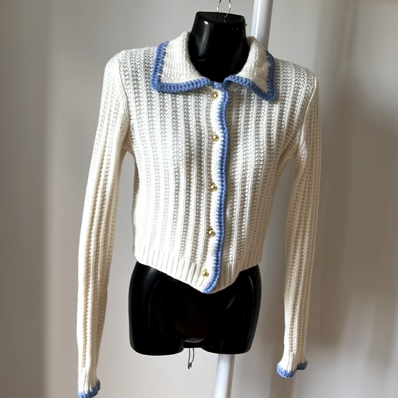Lady front open cashmere cardigan. Size:S/XS. Cream based color - Picture 1 of 6